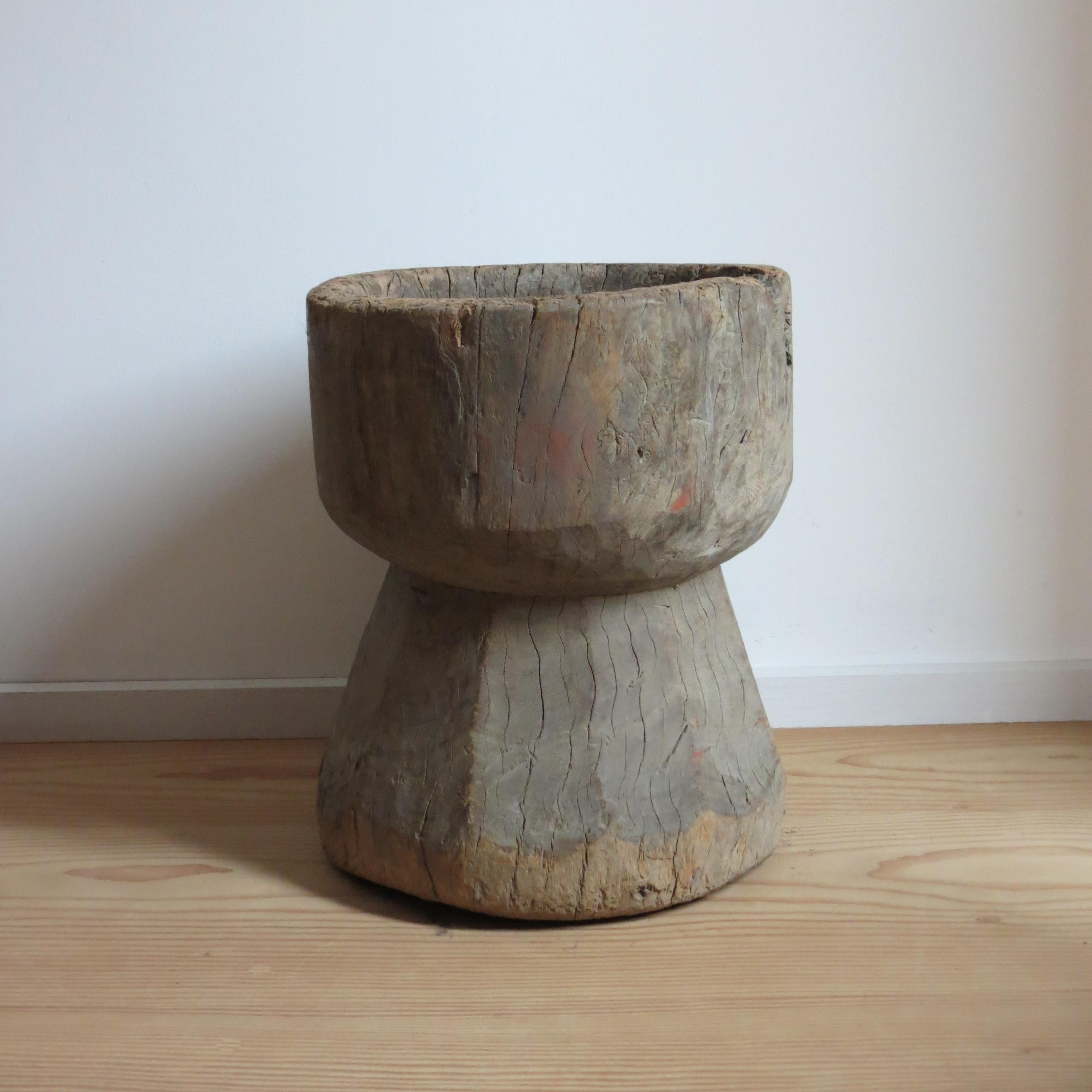Antique Primitive Rustic Large Mortar wooden chunky table or Stool African For Sale 1