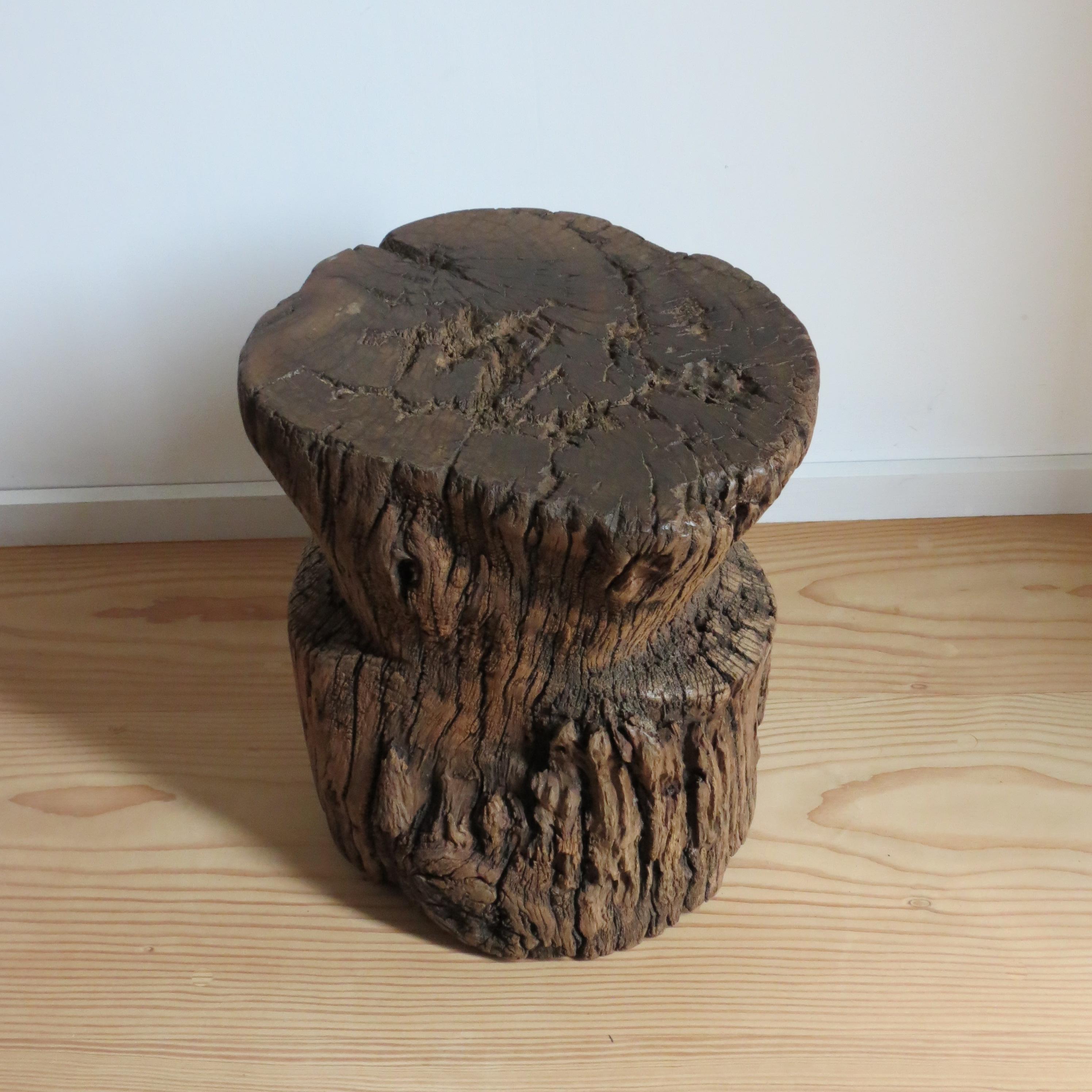 Hand-Carved Antique Primitive Rustic Large Mortar wooden table or Stool African