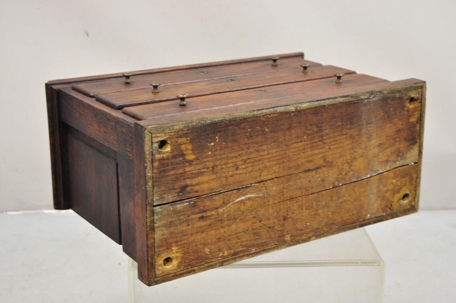 Antique Primitive Rustic Oak Wood 3 Drawer Tool Box Storage Chest with Handle 5