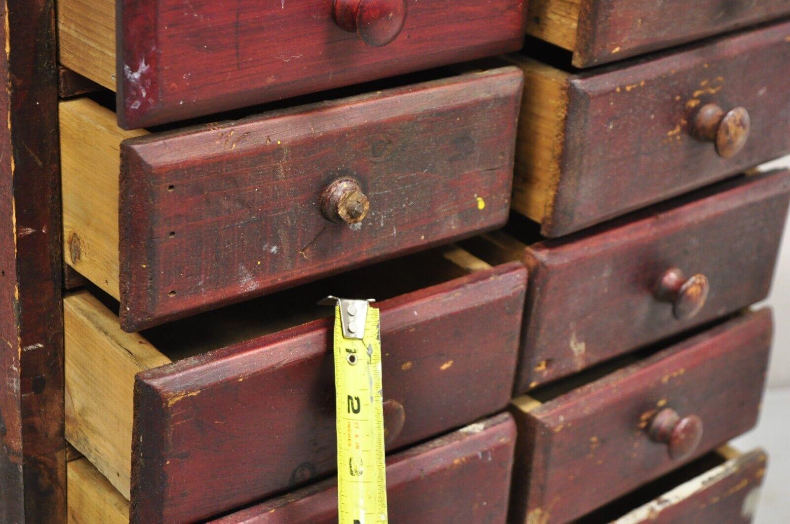 Antique Primitive Rustic Red Distress Paint Narrow Watchmakers Cabinet 22 Drawer 3