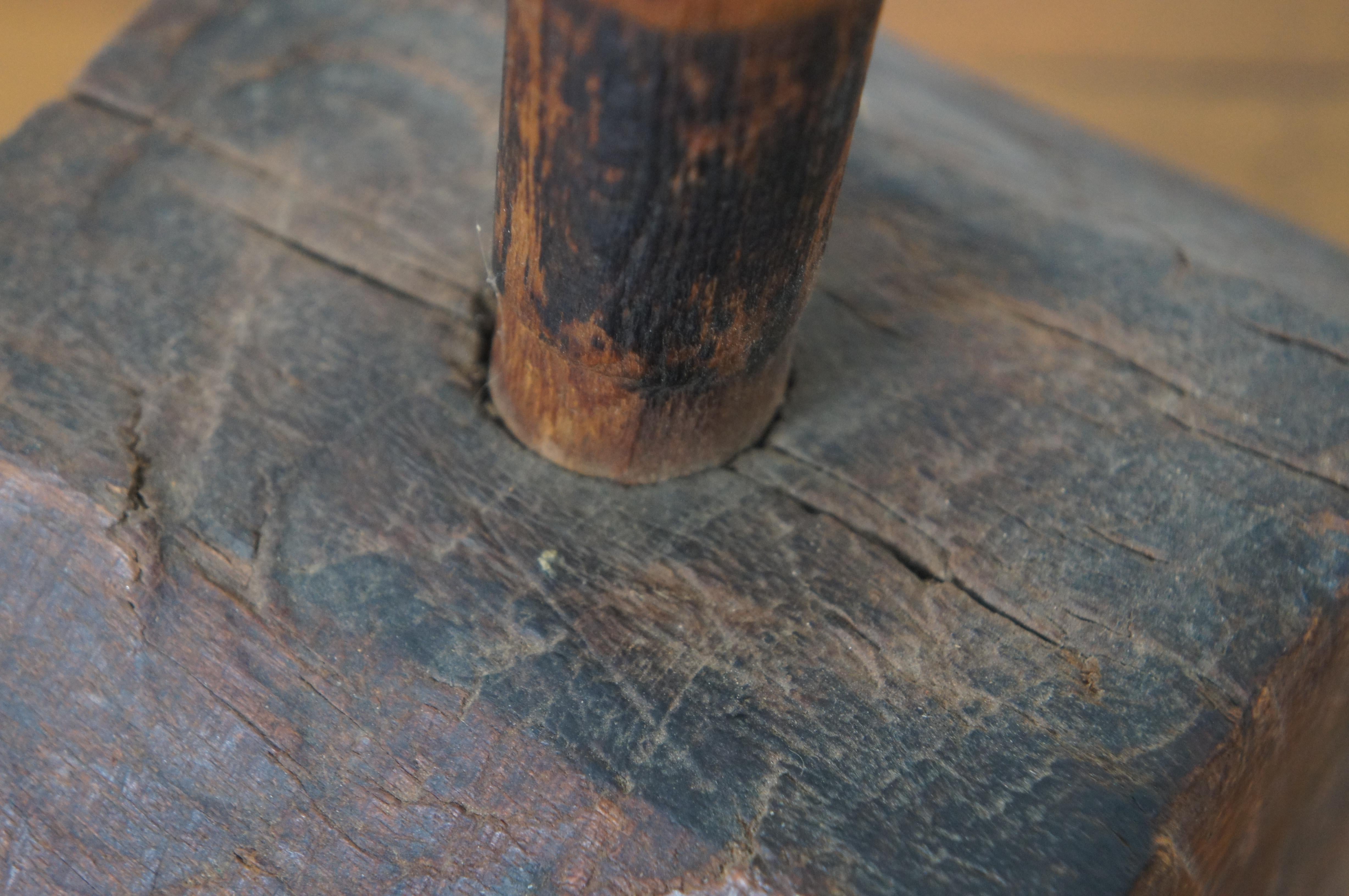Antique Primitive Rustic Wooden Octagonal Sledge Hammer Carpenter Mallet For Sale 2