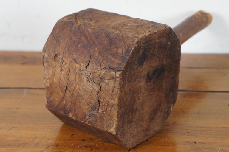 ANTIQUE LARGE Wooden Mallet Hammer Tool Primitive Carpenter