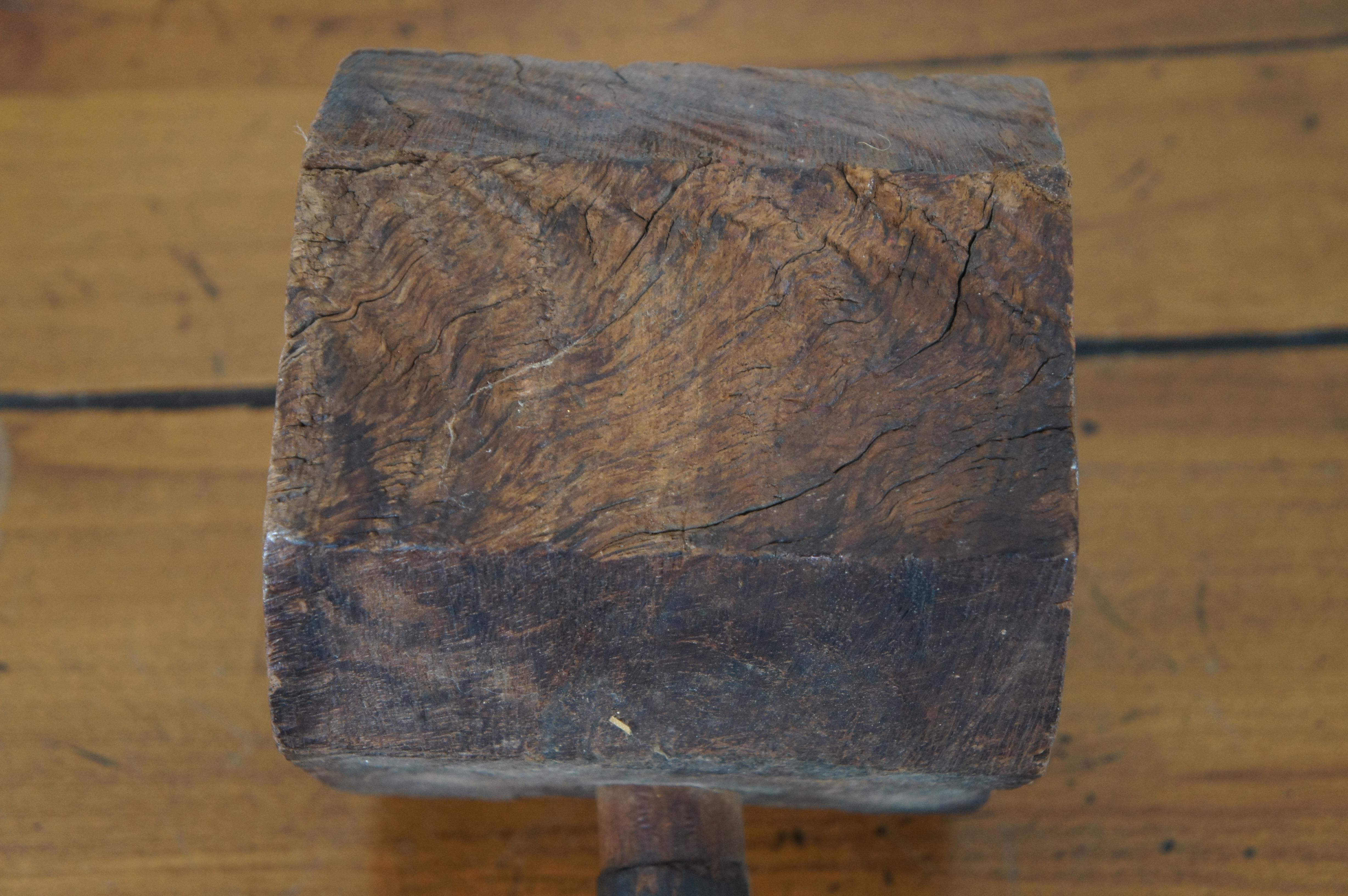 Hardwood Antique Primitive Rustic Wooden Octagonal Sledge Hammer Carpenter Mallet For Sale