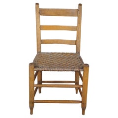 Used Primitive Shaker Maple Farmhouse Thumb Back Ladderback Rush Chair 