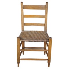 Antique Primitive Shaker Maple Farmhouse Thumb Back Ladderback Rush Chair