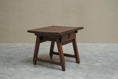 Antique Primitive Side Table with Drawer in Wood and Wrought Iron 18th Century