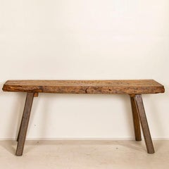 Antique Primitive Slab Wood Console Table with Iron Accents