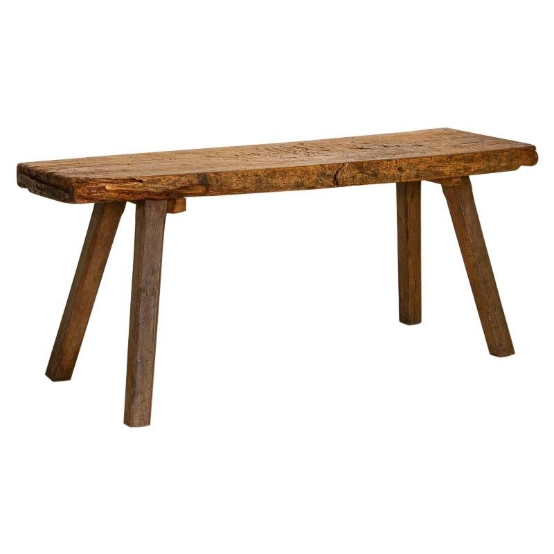 Antique Primitive Slab Wood Console Table with Iron Accents