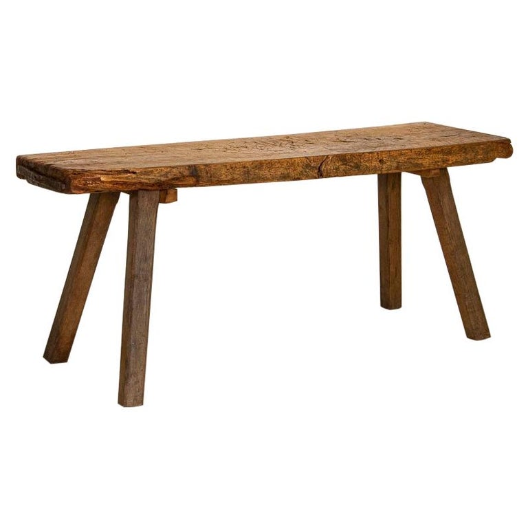Antique Primitive Slab Wood Console Table with Iron Accents at 1stDibs