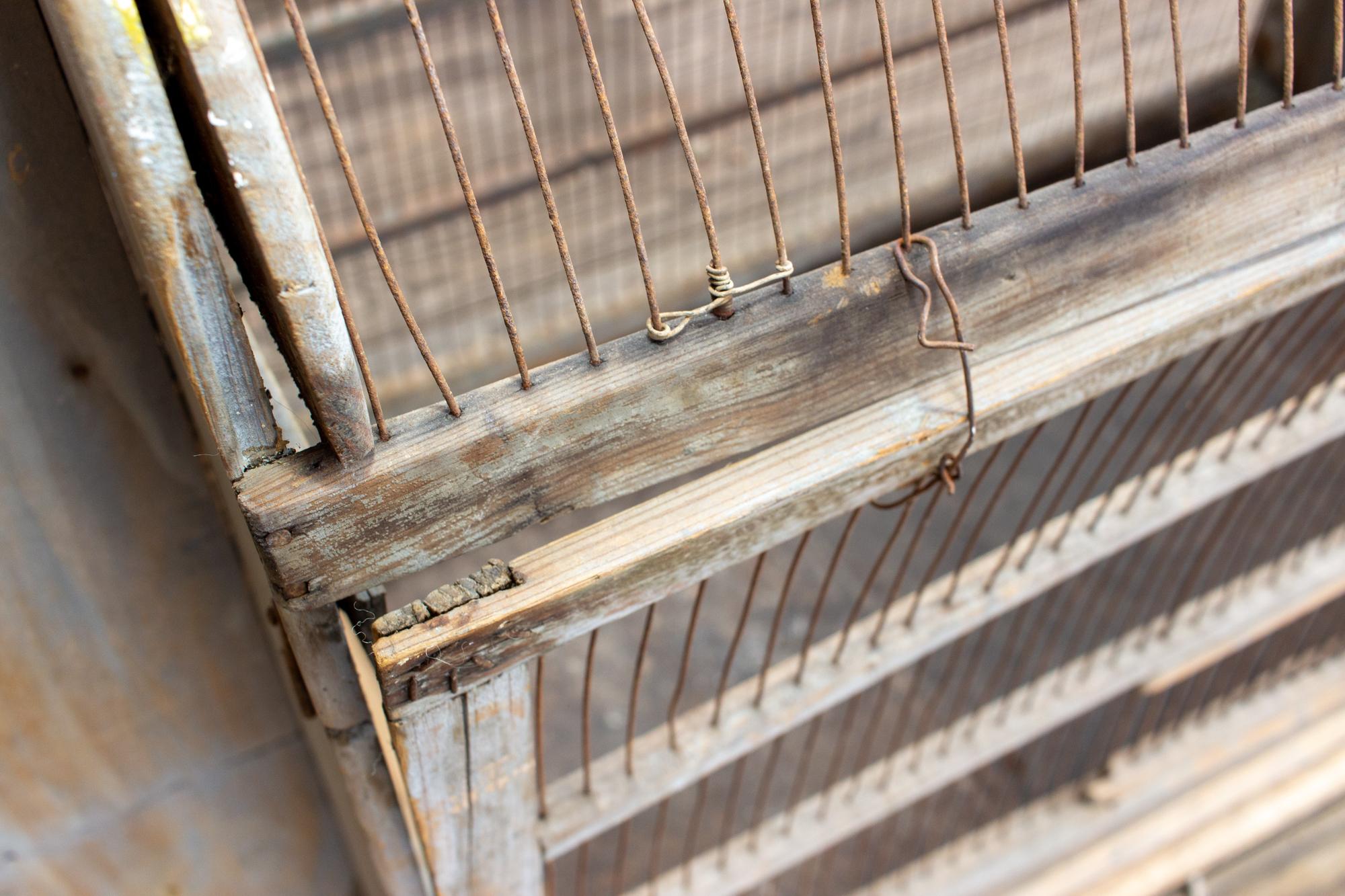 Antique Primitive Spanish Wood & Iron Bird Cage In Distressed Condition In Houston, TX