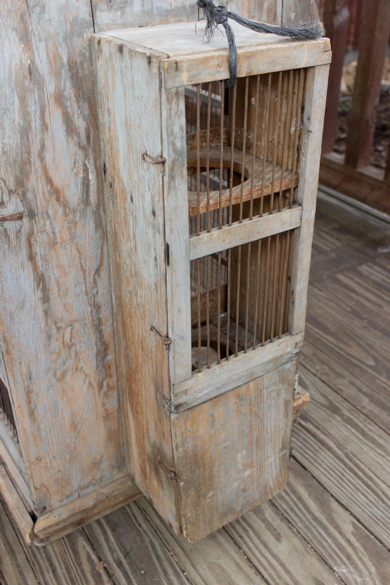 Antique Primitive Spanish Wood & Iron Bird Cage 1