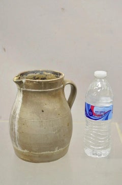 Antique Primitive Stoneware Salt Glazed 8" Bulbous Water Pitcher with Handle