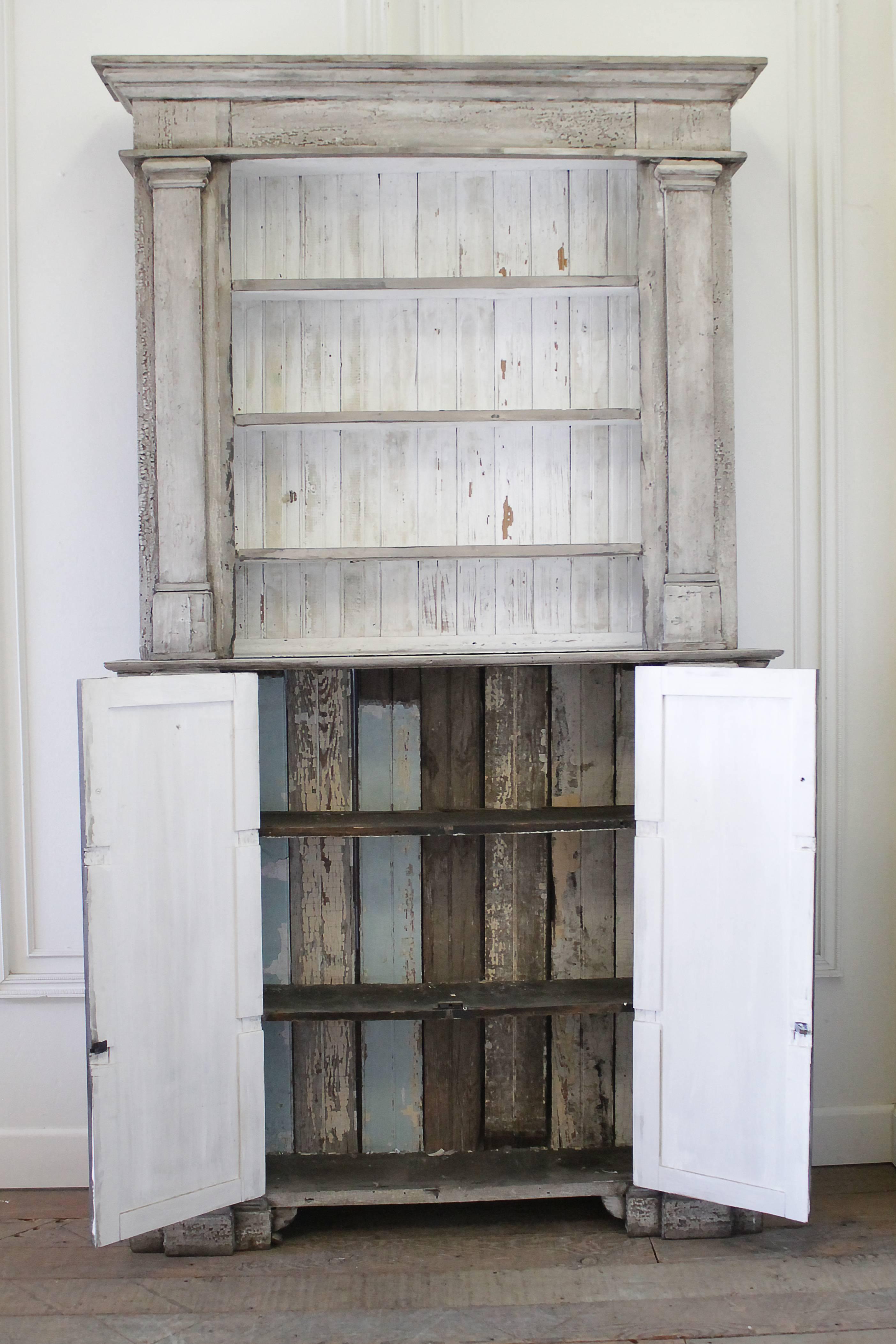 Antique Primitive Style 2 Part Display Cabinet For Sale 1