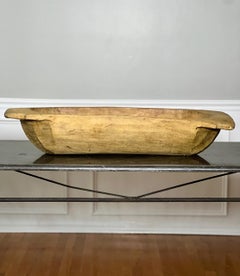Antique Primitive Swedish Large Hand-Carved Trough Style Wooden Dough Bowl, 1850