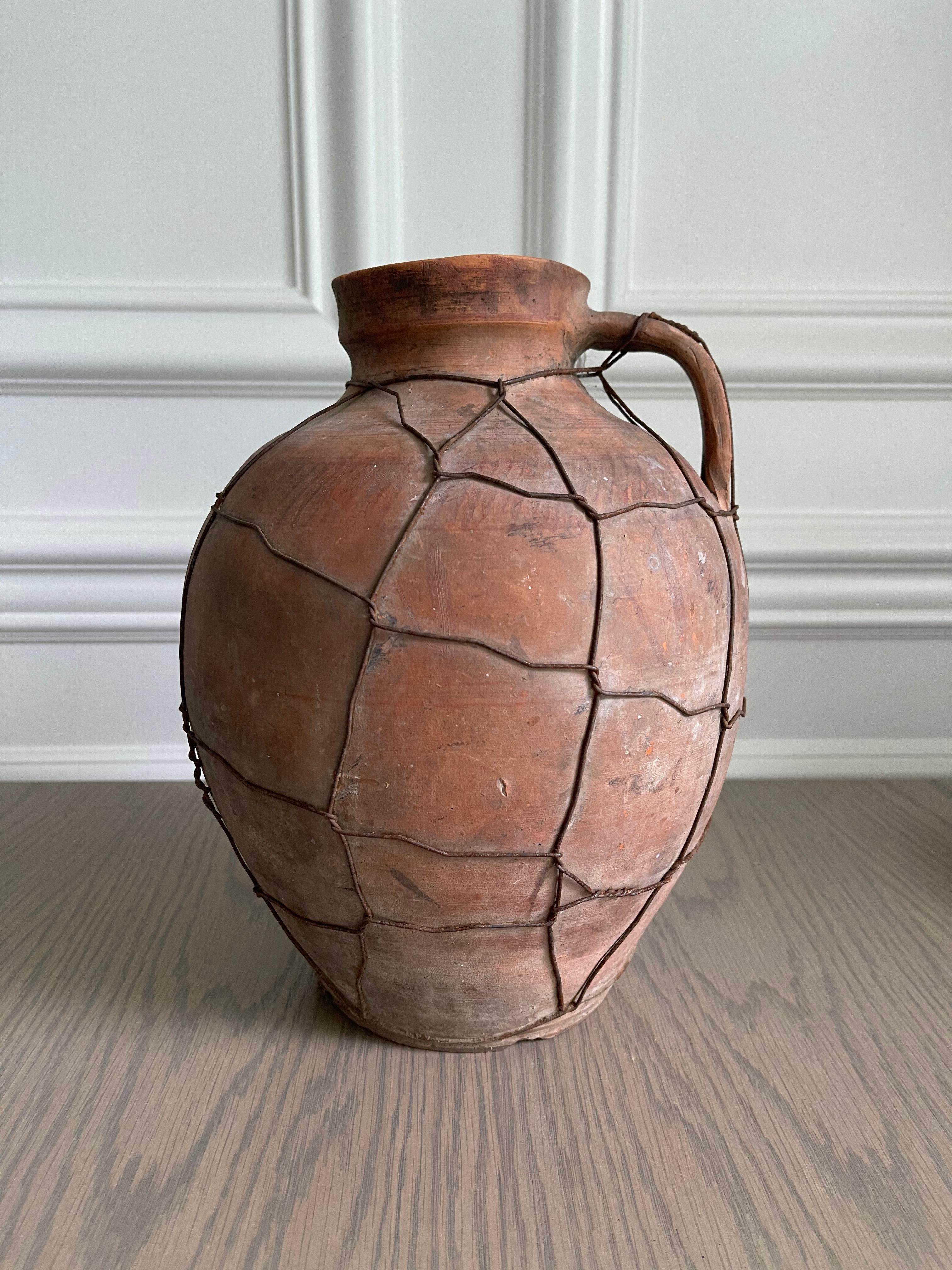 Ukrainian Antique Terracotta Vessel with Handle For Sale