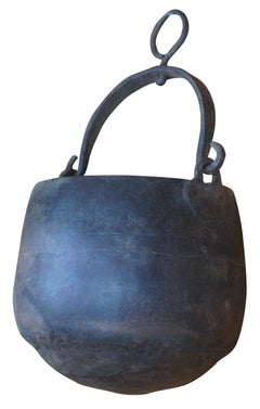 Antique Tibetan Hanging Cast Iron Cauldron Pot Hearthware Kettle