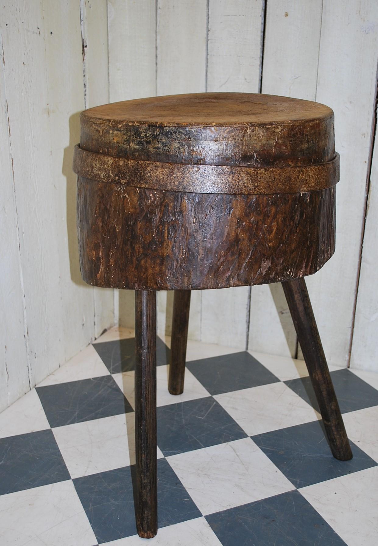 French Provincial Antique Primitive Tripod Chopping Block For Sale