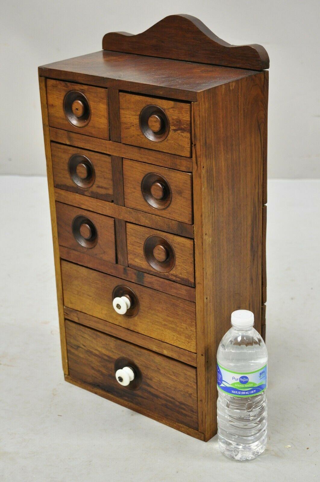 Antique Primitive Walnut Spice Cabinet Small Apothecary Chest 8 Drawers 2