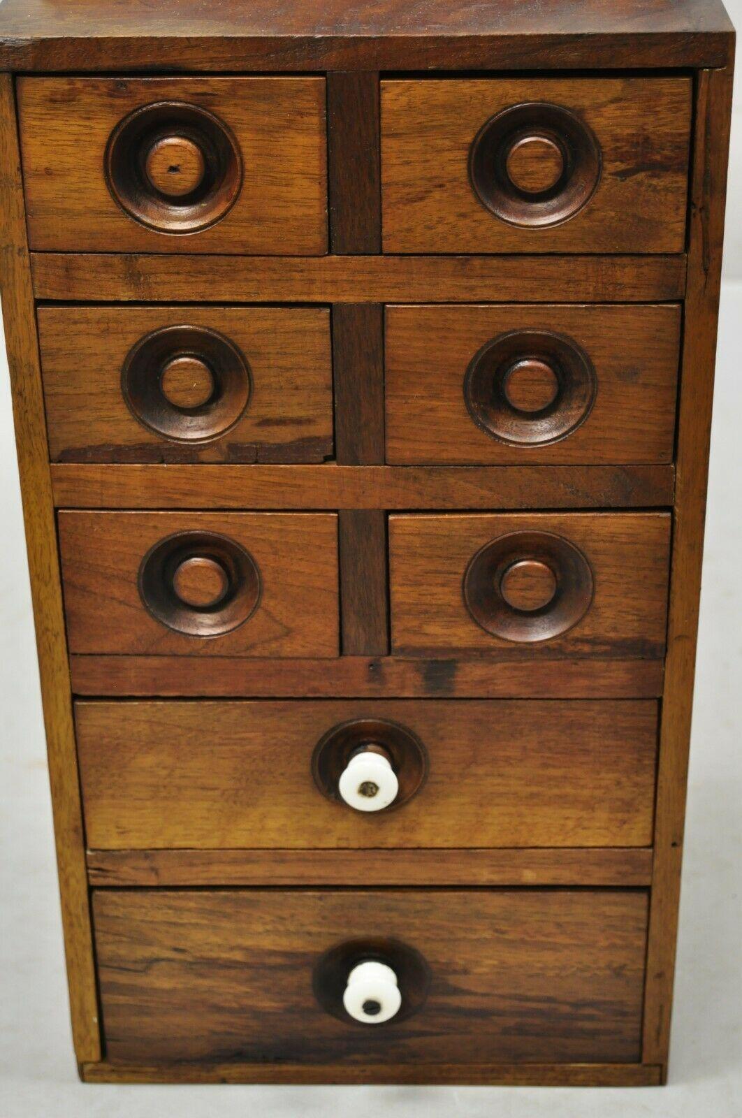 Antique Primitive Walnut Spice Cabinet Small Apothecary Chest 8 Drawers 3