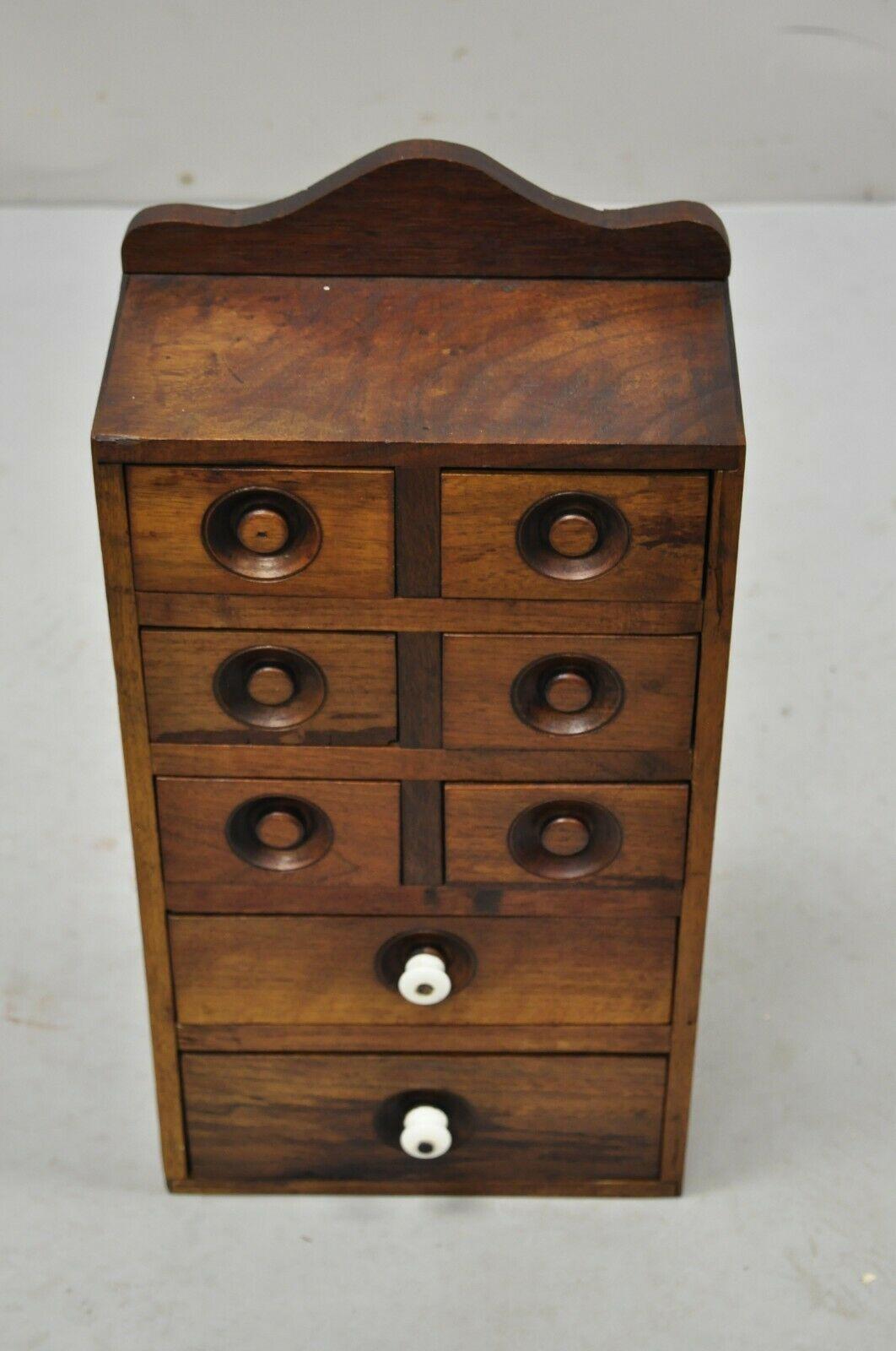 Antique Primitive Walnut Spice Cabinet Small Apothecary Chest 8 Drawers 4