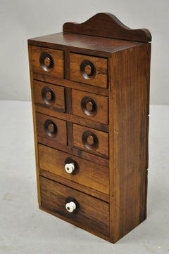 Antique Primitive Walnut Spice Cabinet Small Apothecary Chest 8 Drawers