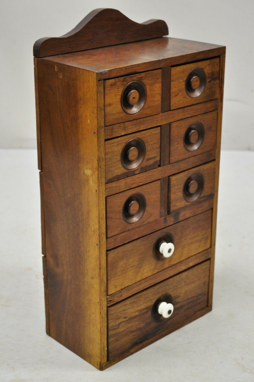 American Antique Primitive Walnut Spice Cabinet Small Apothecary Chest 8 Drawers