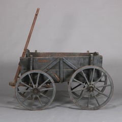 Antique Primitive Western Milk Paint Wood and Iron Wagon, circa 1840