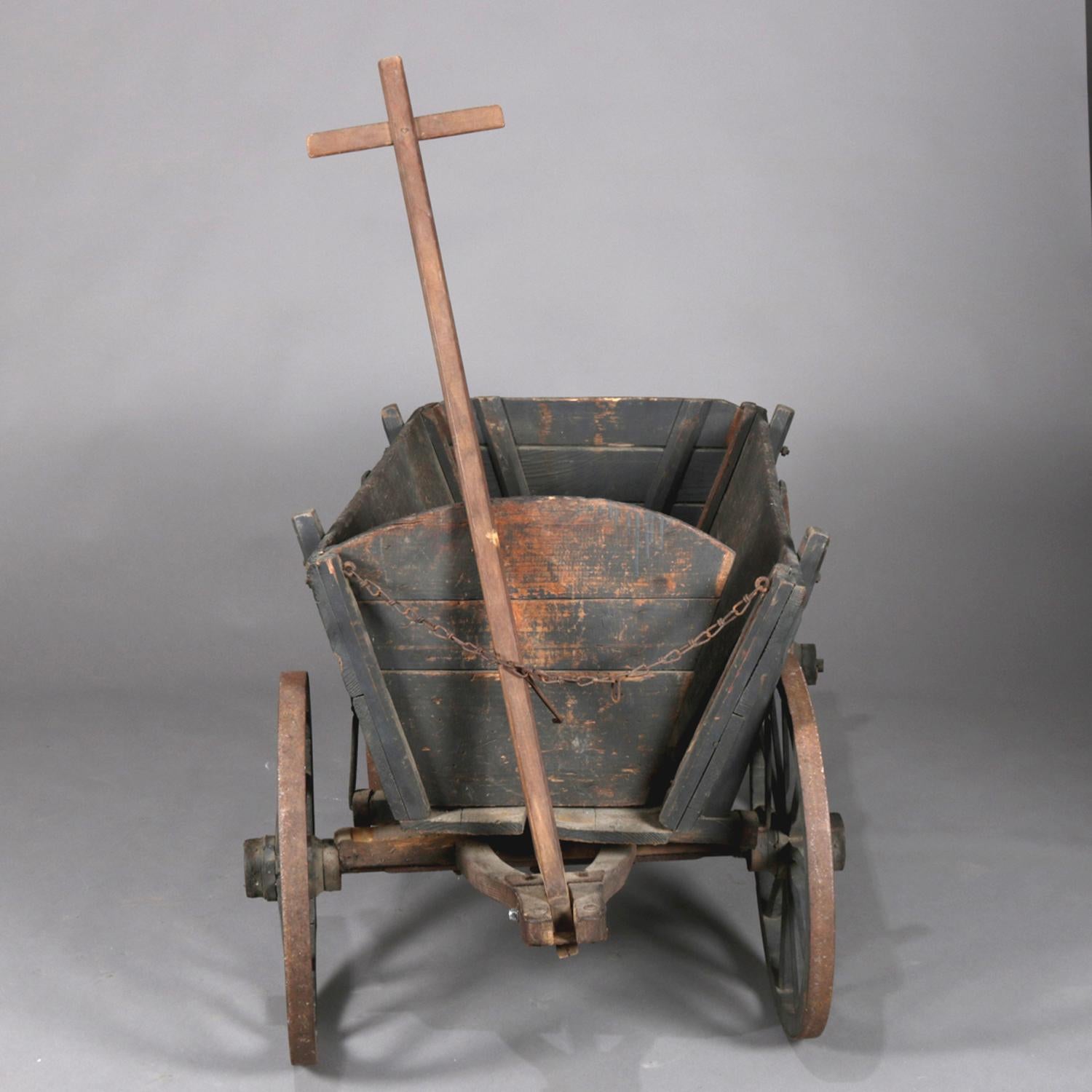 American Antique Primitive Western Milk Paint Wood and Iron Wagon, circa 1840