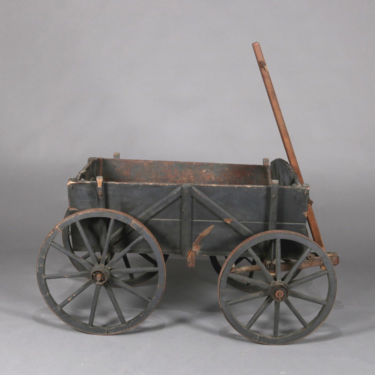 Antique Primitive Western Milk Paint Wood and Iron Wagon, circa 1840 In Good Condition In Big Flats, NY