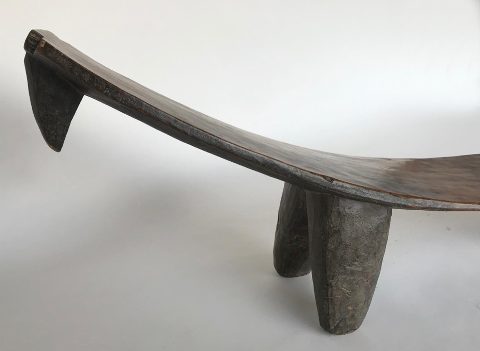 Hand-Carved Antique Wooden Bench by the Lobi People of Africa