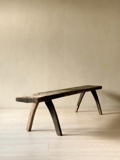 Antike primitive Holzbank aus Kiefernholz, Skandinavien, 1800er Jahre