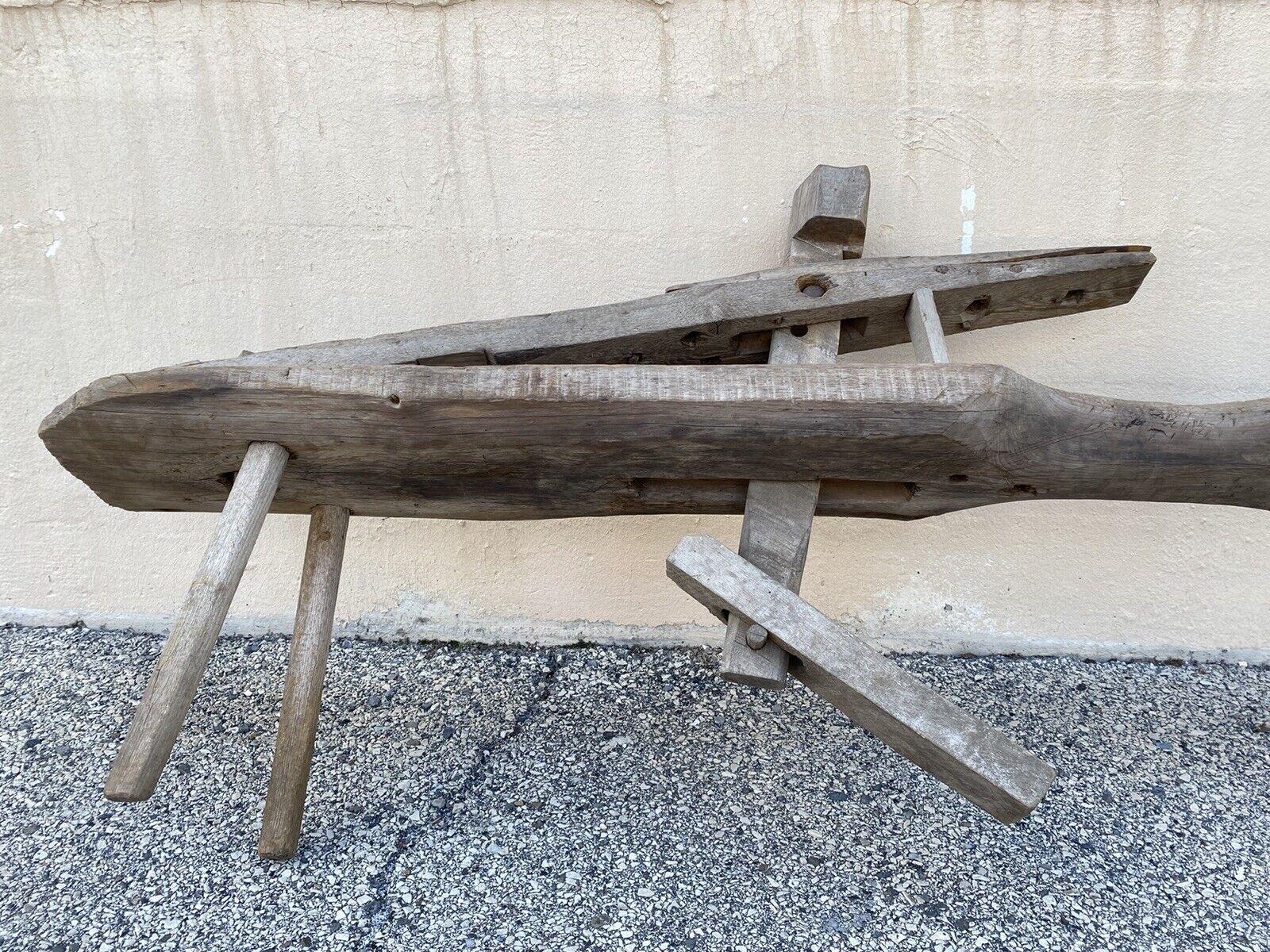 Antique Primitive Wooden Carpenters Shaving Shave Horse Long Work Bench Clamp For Sale 3