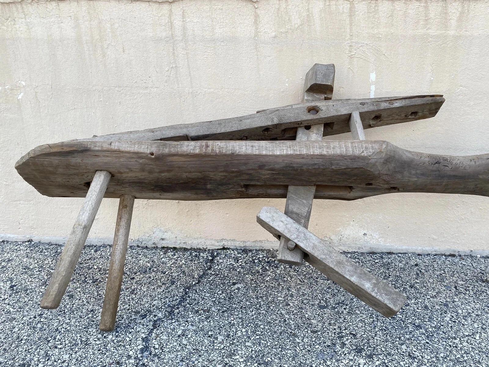 Antique Primitive Wooden Carpenters Shaving Shave Horse Long Work Bench Clamp For Sale 5