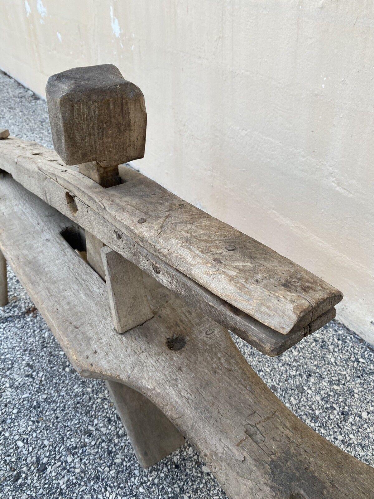Antique Primitive Wooden Carpenters Shaving Shave Horse Long Work Bench Clamp For Sale 4
