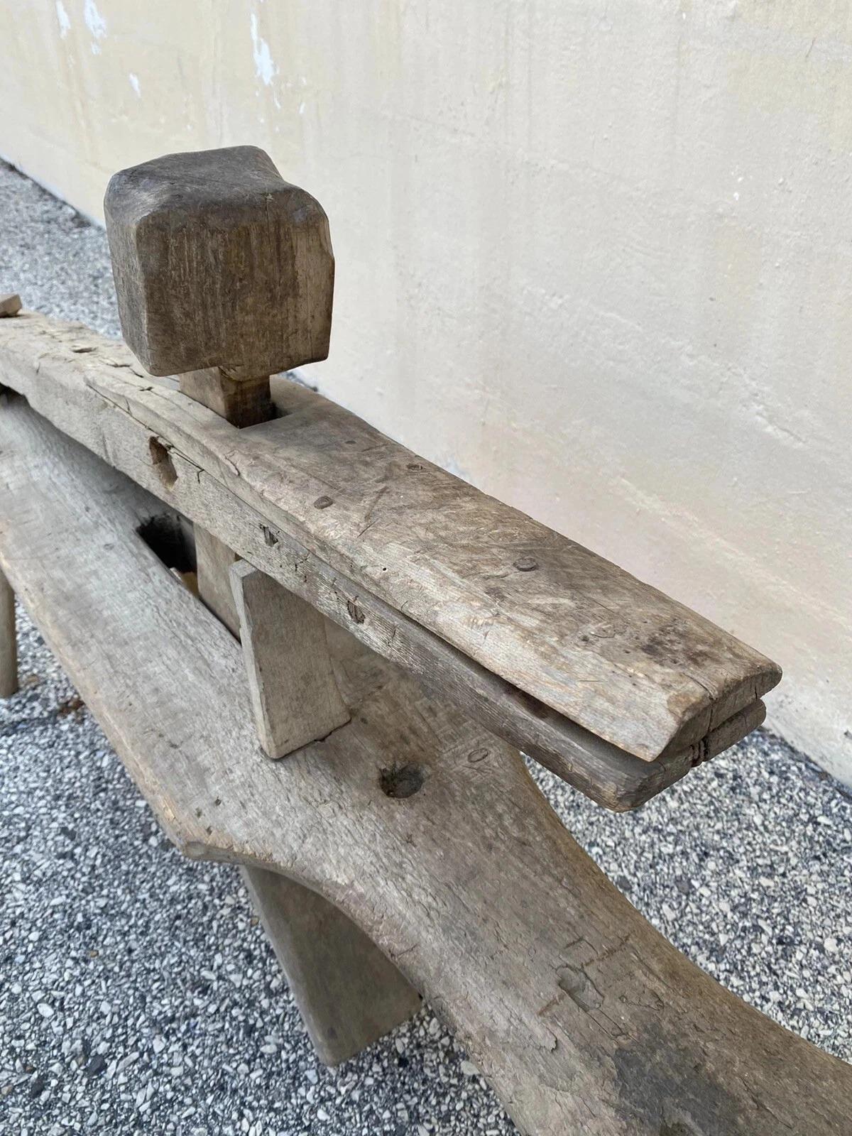 Antique Primitive Wooden Carpenters Shaving Shave Horse Long Work Bench Clamp For Sale 6