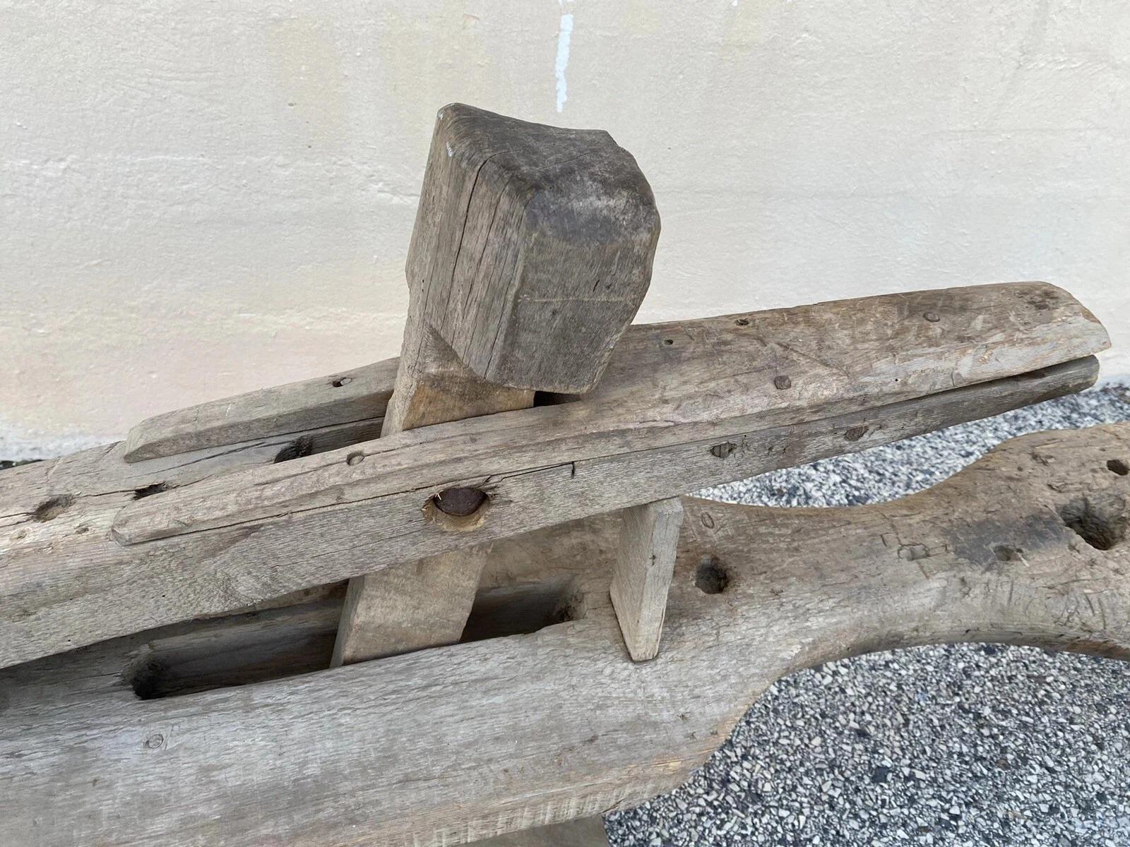 Antique Primitive Wooden Carpenters Shaving Shave Horse Long Work Bench Clamp For Sale 4