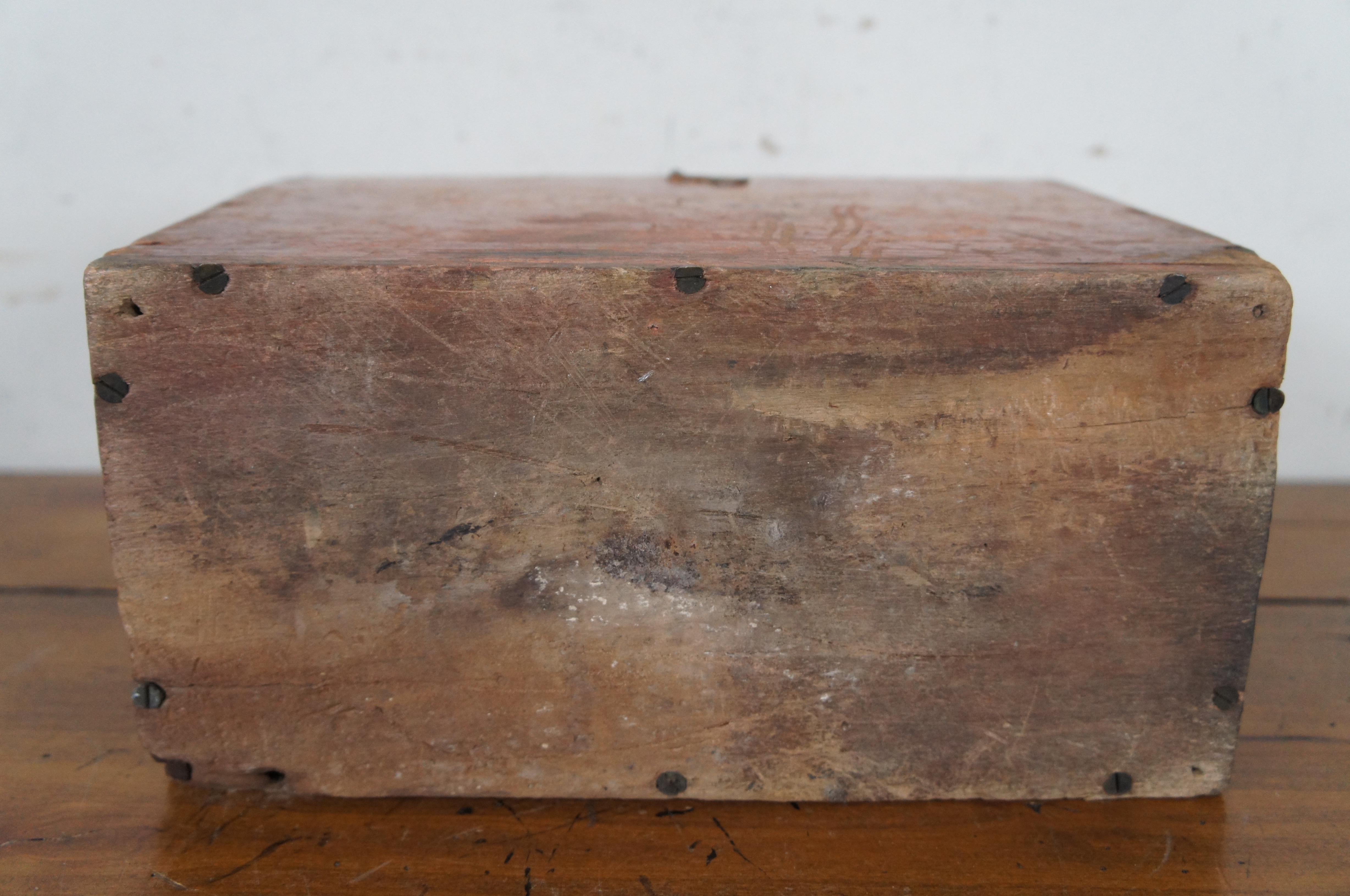 Antique Primitive Wooden Red Painted Folk Art Keepsake Letter Box 11
