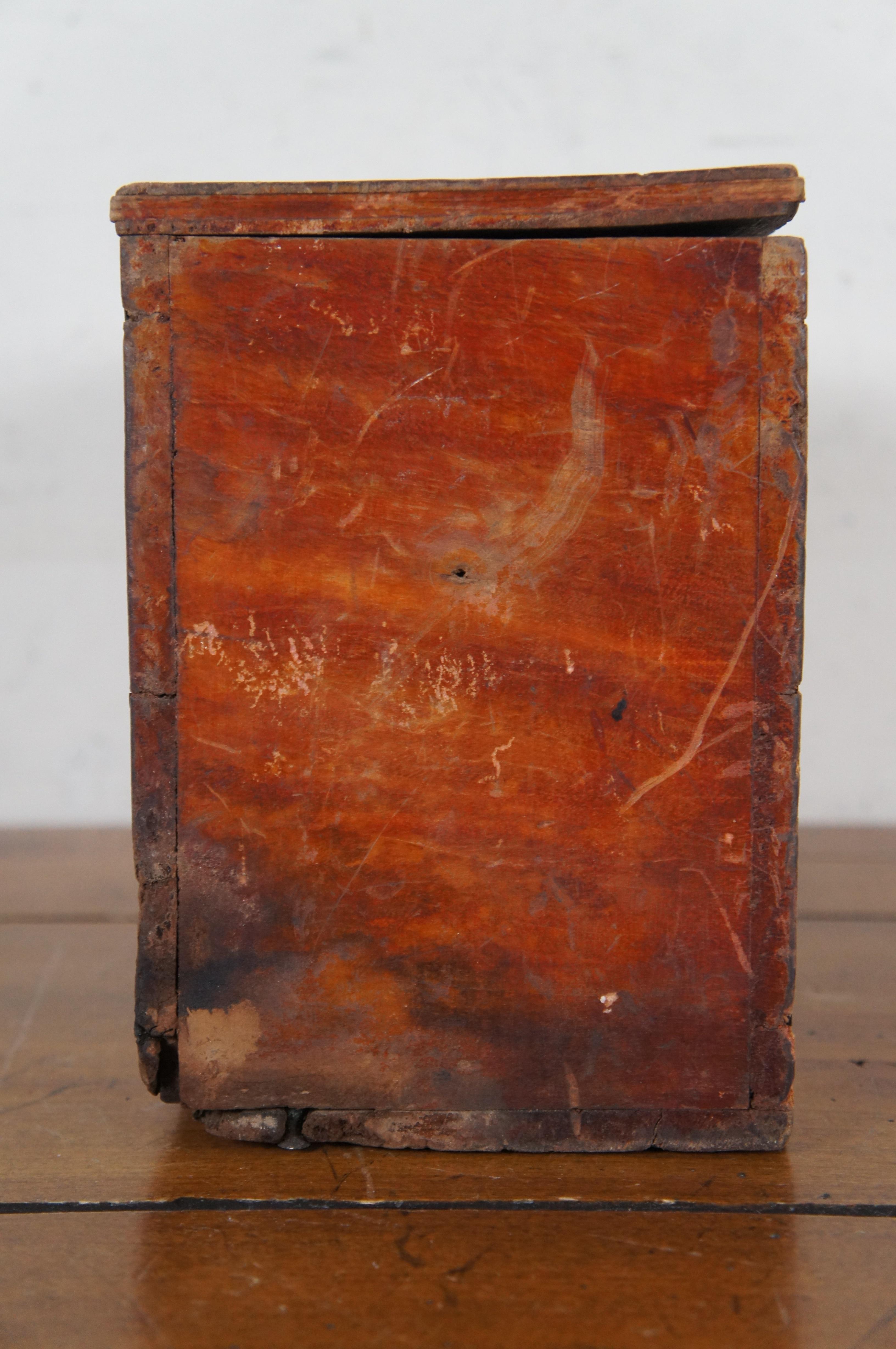 20th Century Antique Primitive Wooden Red Painted Folk Art Keepsake Letter Box 11