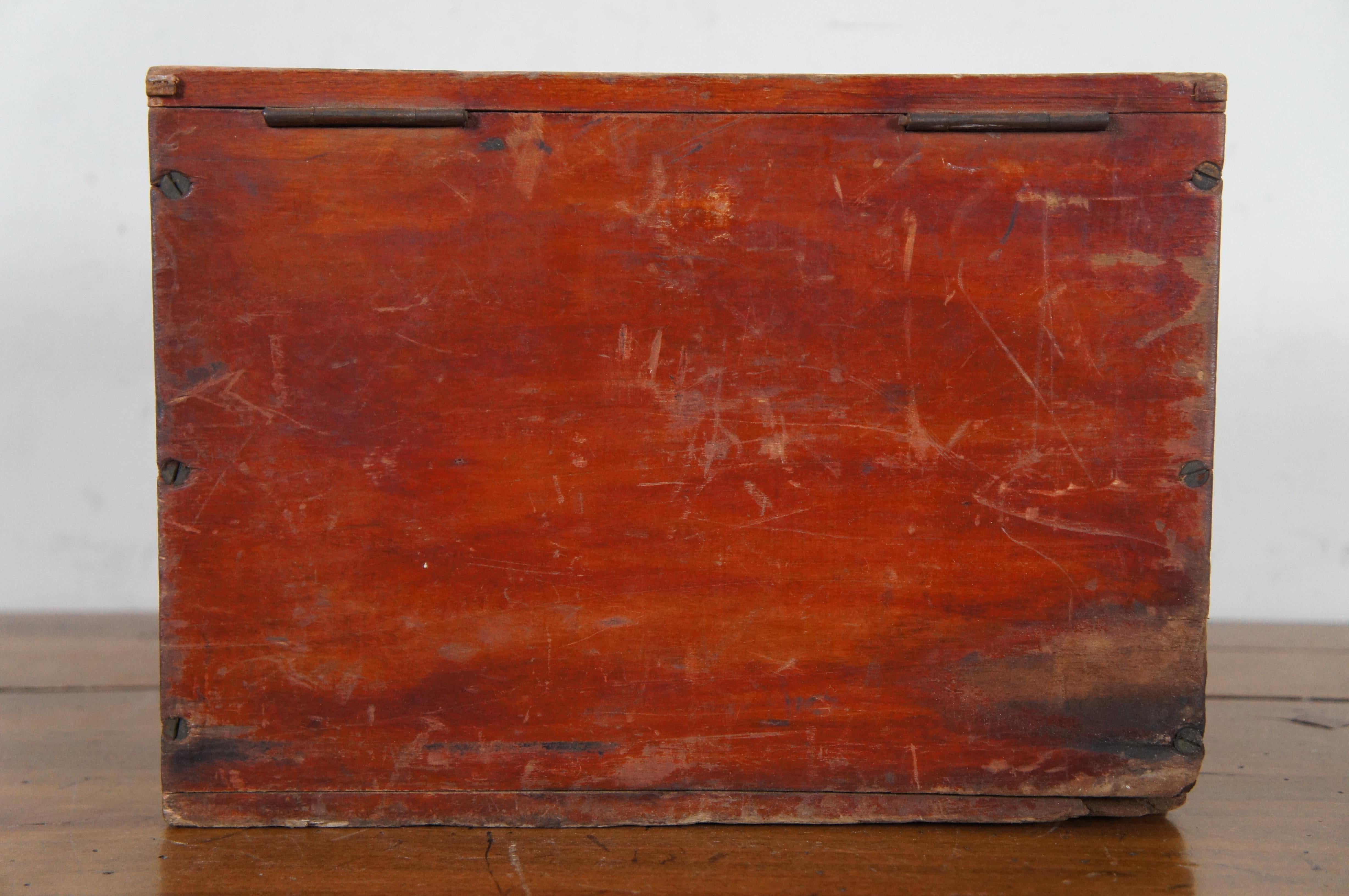 Hardwood Antique Primitive Wooden Red Painted Folk Art Keepsake Letter Box 11