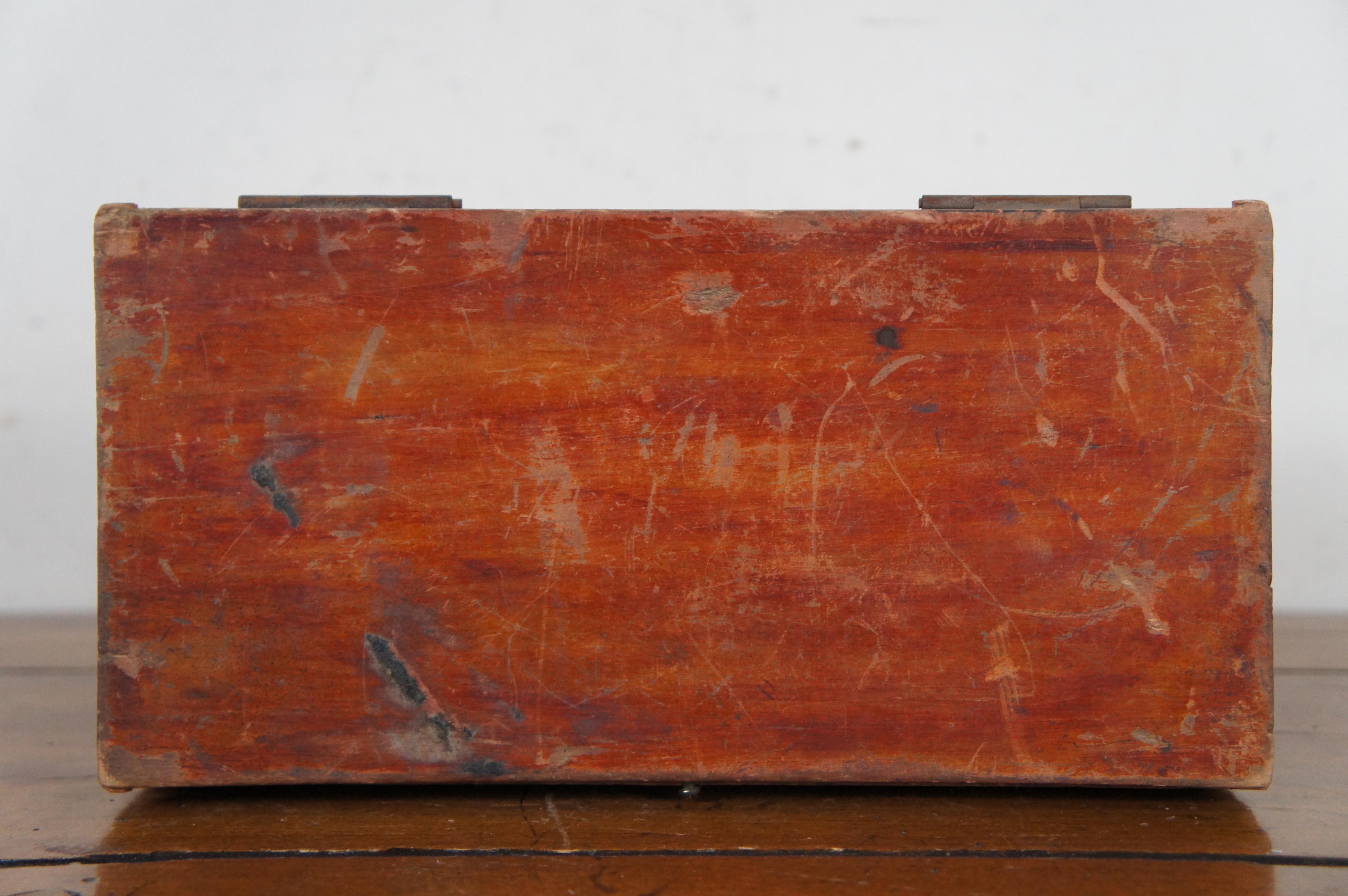 Antique Primitive Wooden Red Painted Folk Art Keepsake Letter Box 11
