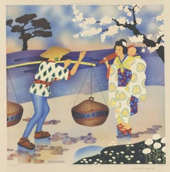 Gravure ancienne 'Une salutation japonaise' par W. Schermelé:: 1937