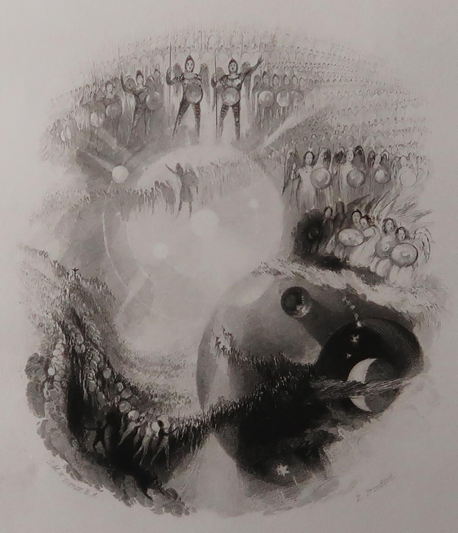 Sensational image from a drawing by J.M.W Turner

Steel engraving by Goodall

From Milton's 