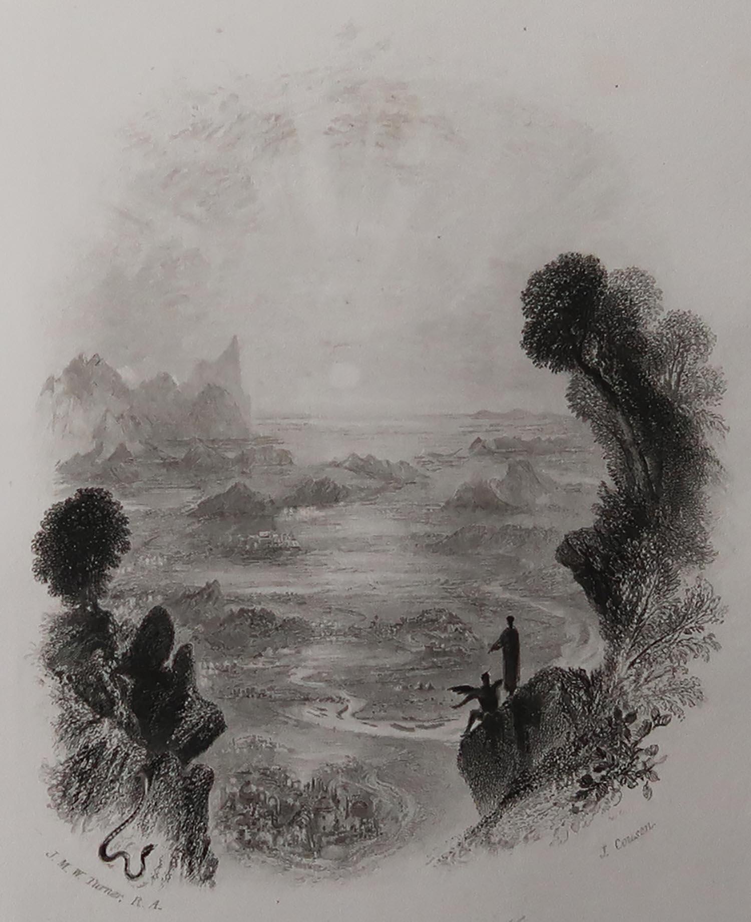 Sensational image from a drawing by J.M.W Turner

Steel engraving by Goodall

From Milton's 