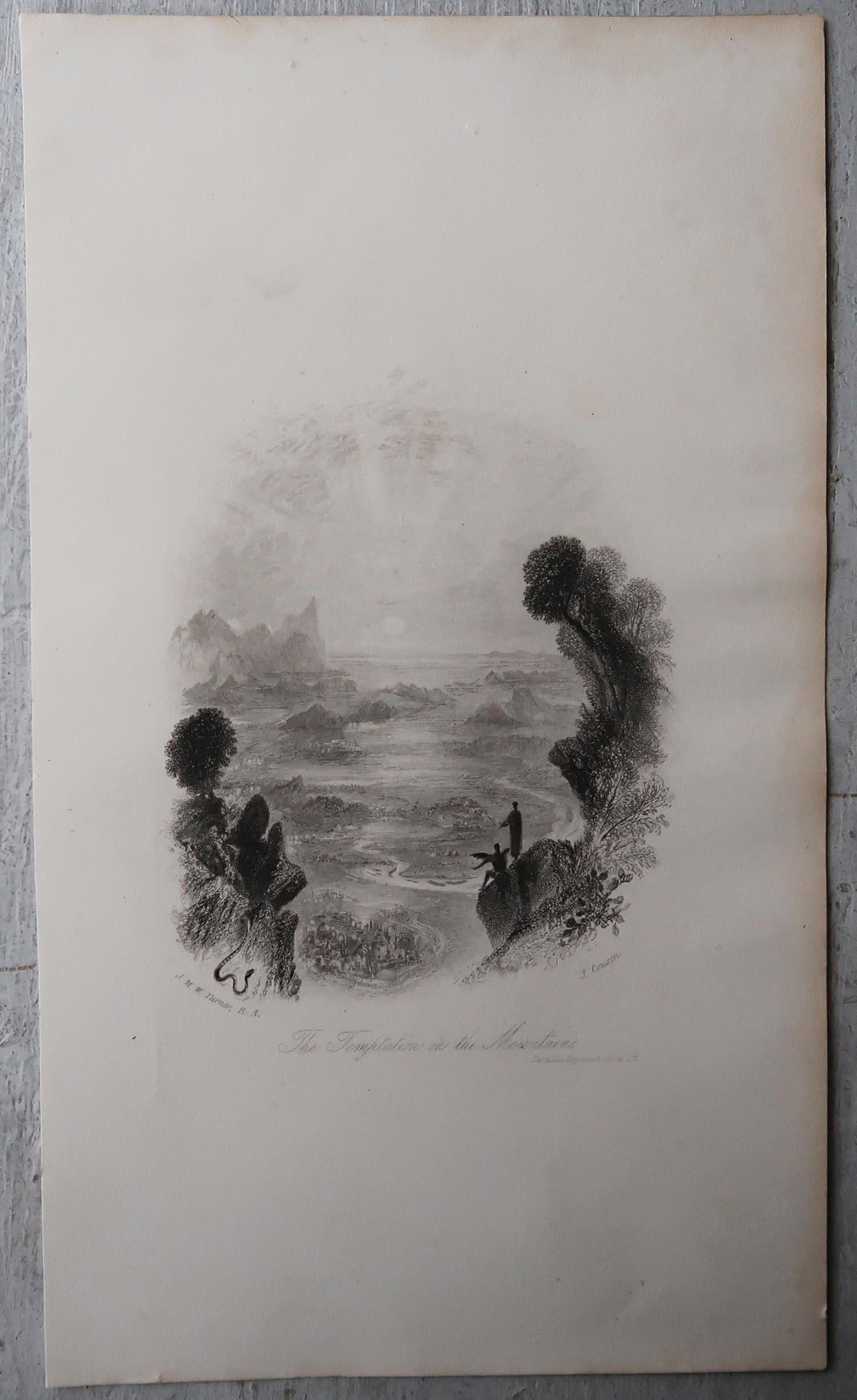 Romantic Antique Print After J.M.W Turner, the Temptation on the Mountain, 1835 For Sale