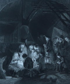 Antique Print After Rembrandt, the Adoration of the Shepherds, C.1850