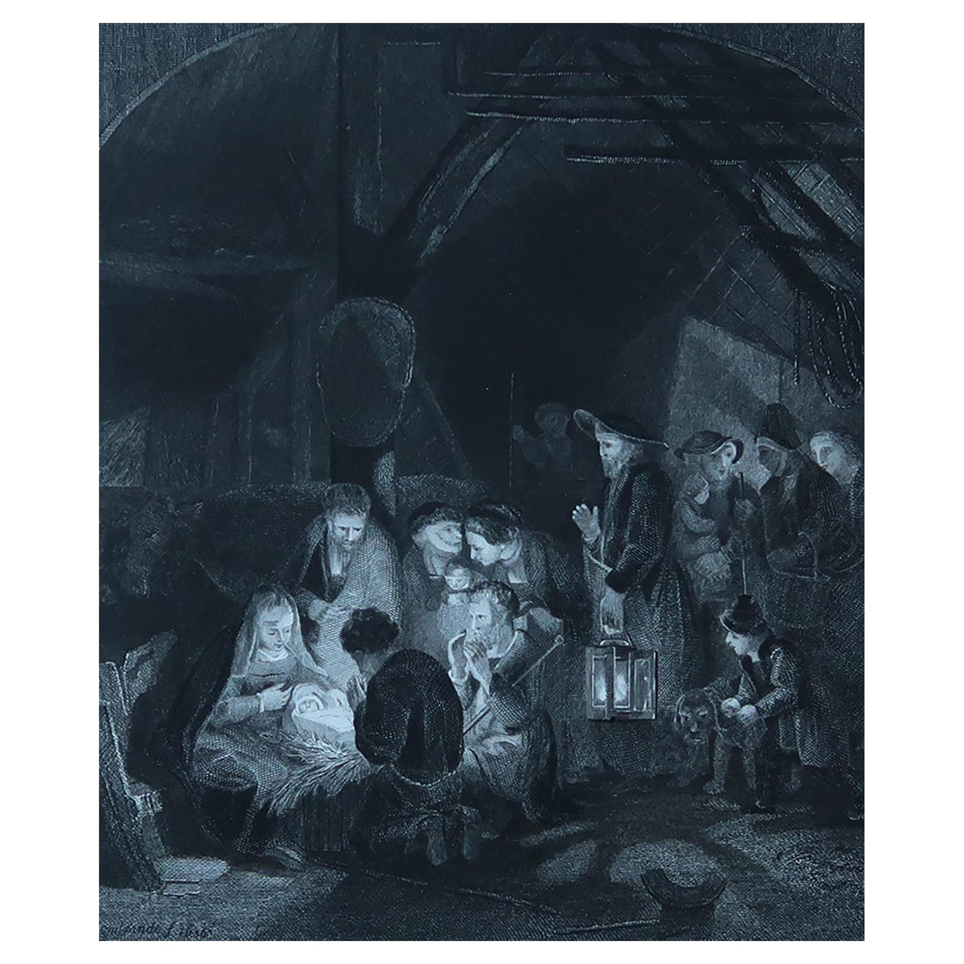Antiker Druck nach Rembrandt, Adoration of the Shepherds, um 1850