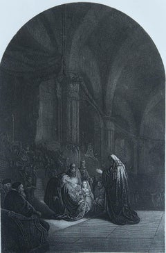 Antiker Druck nach Rembrandt, Die Präsentation im Tempel, um 1850