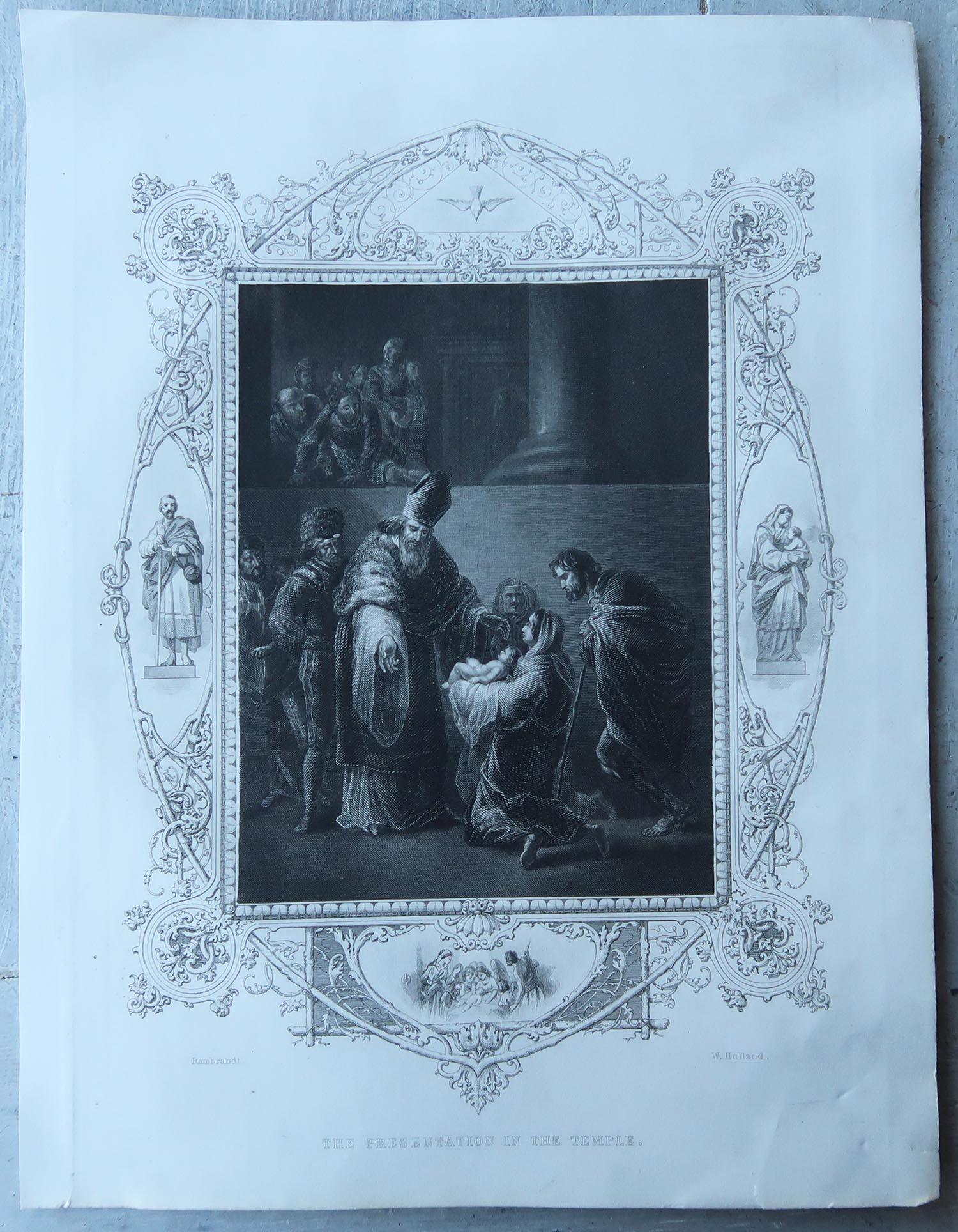 Antiker Druck nach Rembrandt, die Prsentation im Tempel, um 1850 (Barock) im Angebot