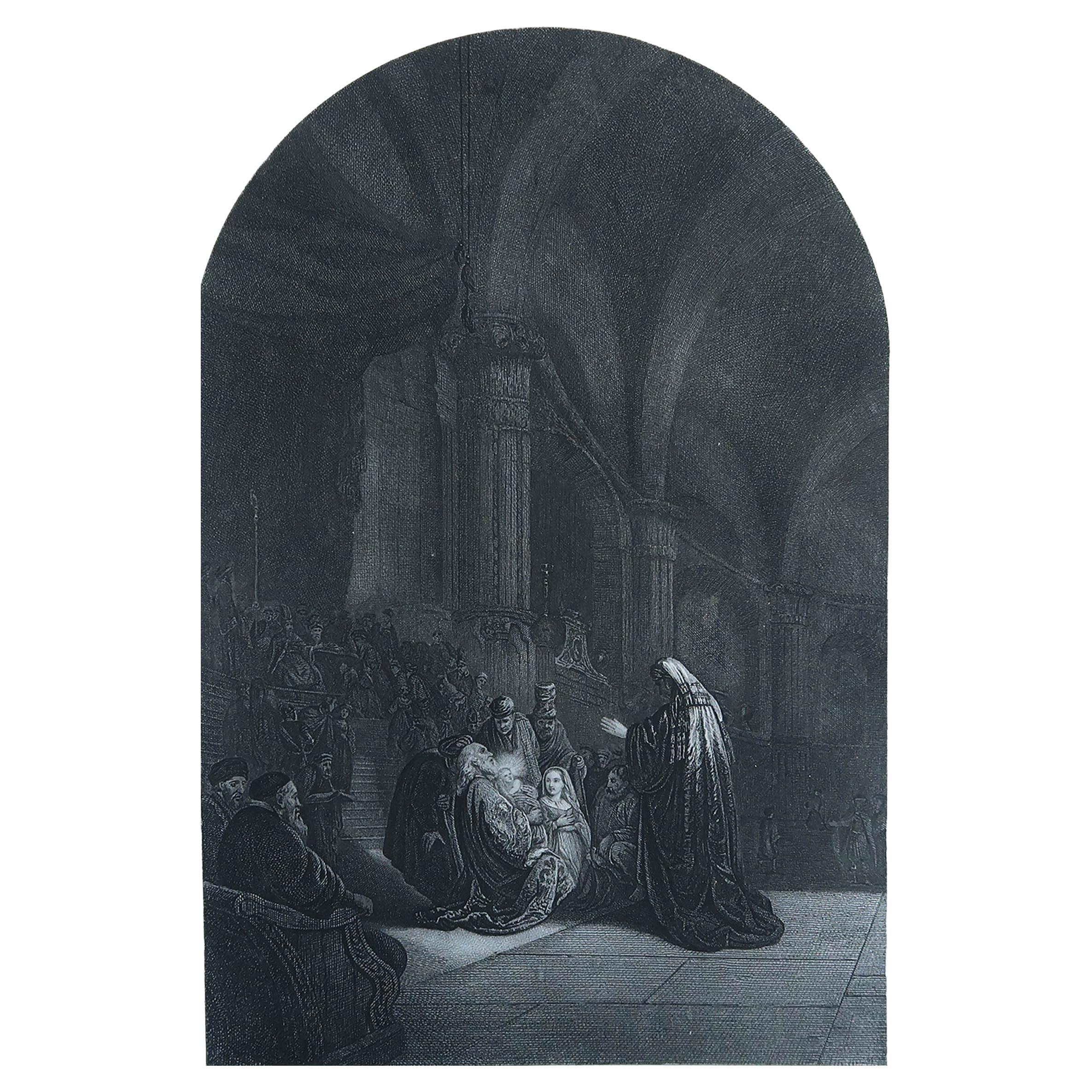 Antiker Druck nach Rembrandt, Die Präsentation im Tempel, um 1850 im Angebot