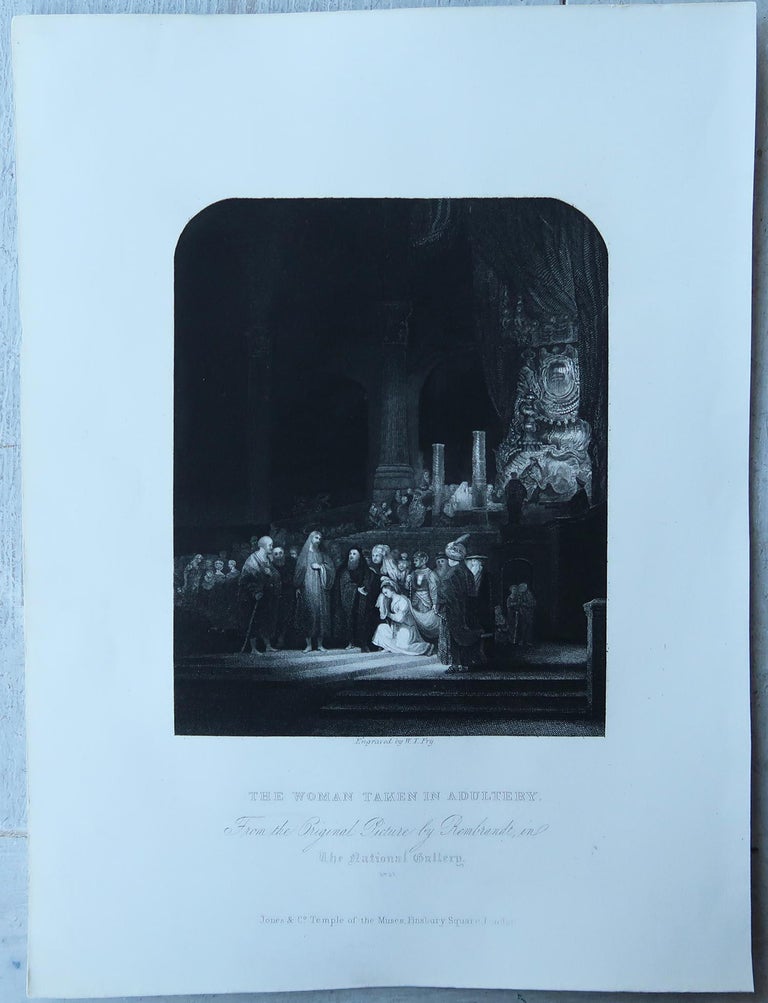 Baroque Antique Print After Rembrandt, the Woman Taken in Adultery, C.1850 For Sale